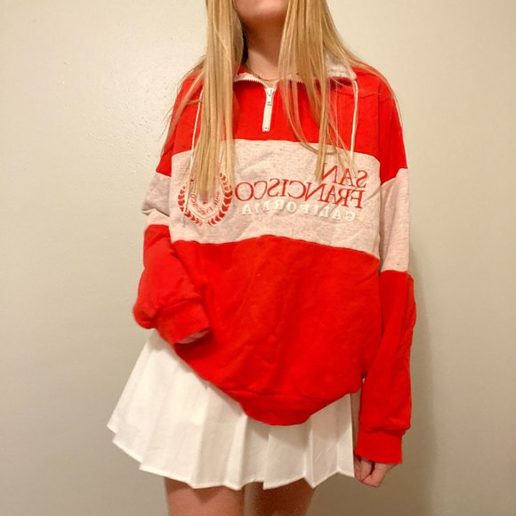 Red San Francisco academic athletic half zip pull over sweatshirt - Picture 3 of 3